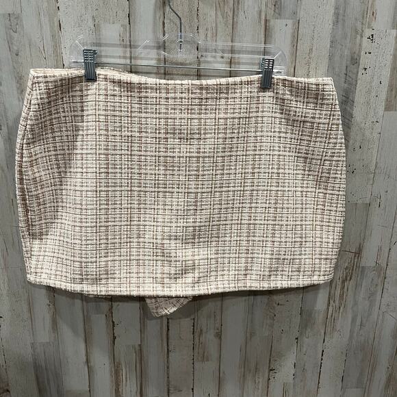New! Arula Tweed Oatmeal Shimmer Mini Skort Shorts Womens 1X Twee Preppy - Picture 1 of 6